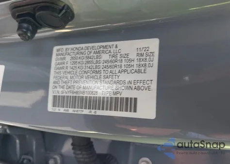 2022 Honda Pilot Awd Trailsport z USA, uszkodzony, nr VIN 5FNYF6H85NB100828